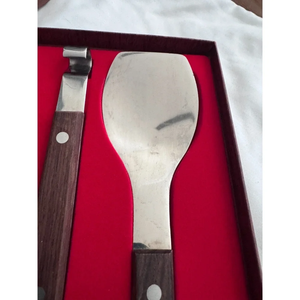 Vintage Burnco Serving Fork & Spoon = Tongs‎ Stainless Steel Japan